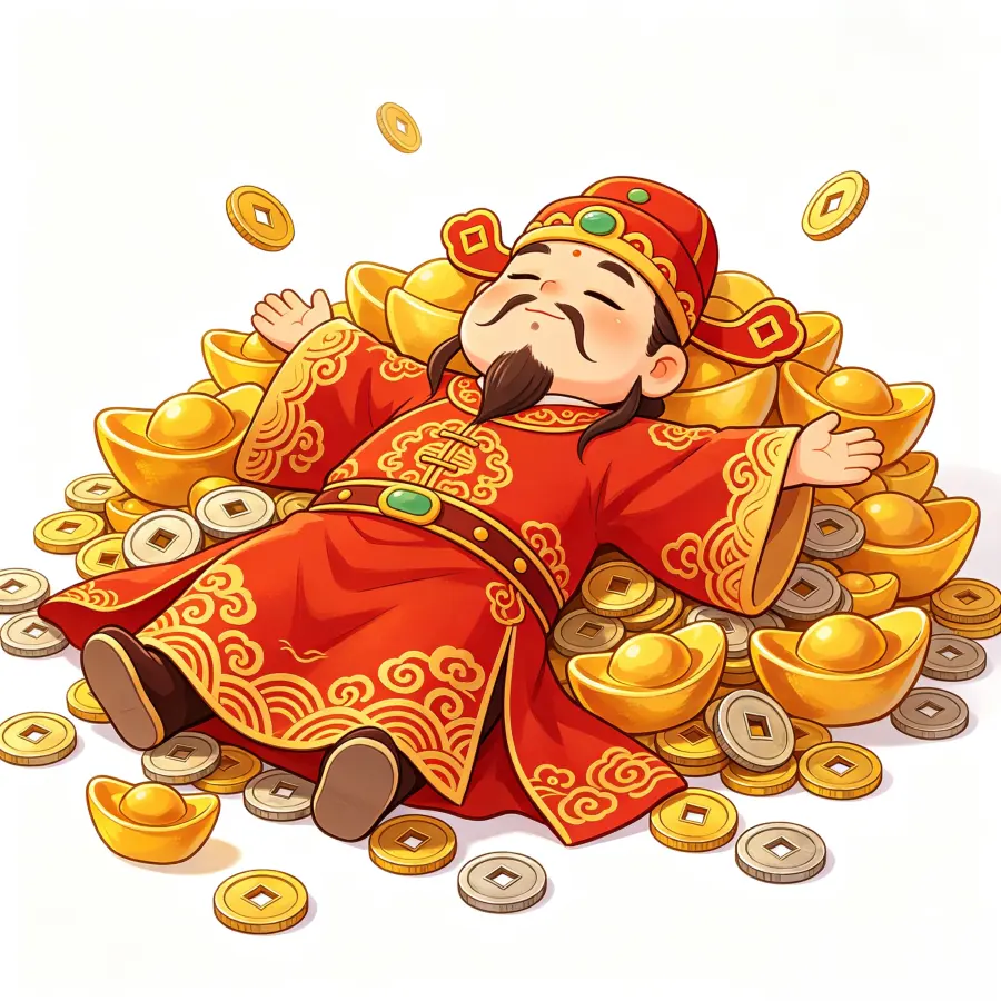 God of Wealth Reclining on Gold Ingots — T-Shirt Design