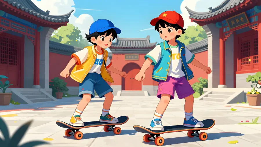 Two Boys Skateboarding in the City