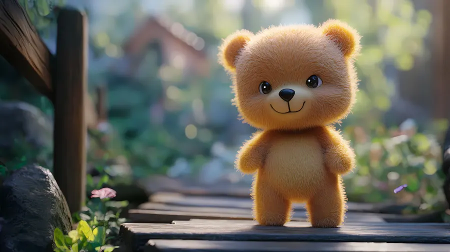 Adorable Bear on a Wooden Boardwalk